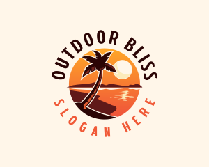 Palm Tree Beach Sunset logo design