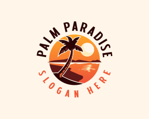 Palm Tree Beach Sunset logo