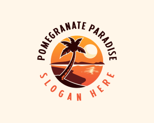 Palm Tree Beach Sunset logo design