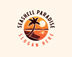 Palm Tree Beach Sunset logo design