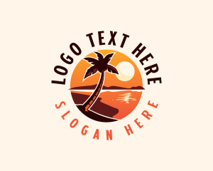 Palm - Palm Tree Beach Sunset logo design