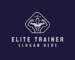 Muscular Gym Trainer Coach logo design