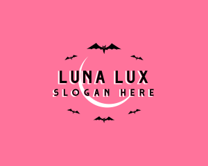 Moon Halloween Bat logo design