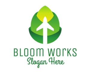 Green Flower Plane  logo design