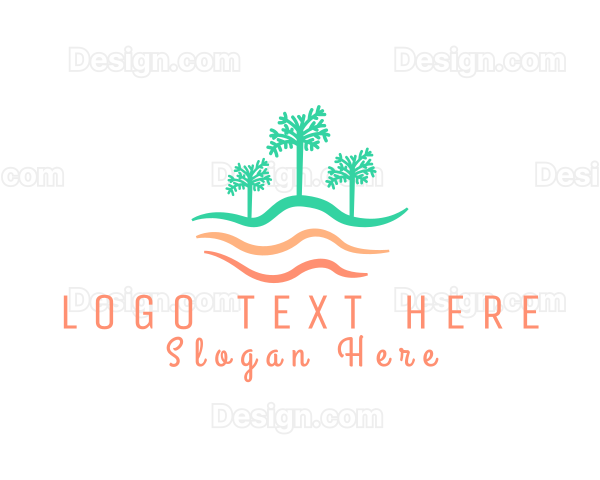 Palm Tree Wavy Beach Logo