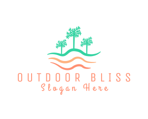 Palm Tree Wavy Beach logo design