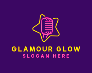 Neon Star Microphone logo design