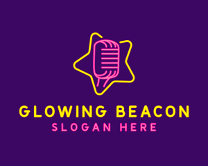 Neon Star Microphone logo design