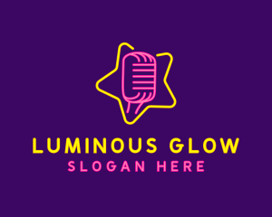 Neon Star Microphone logo design