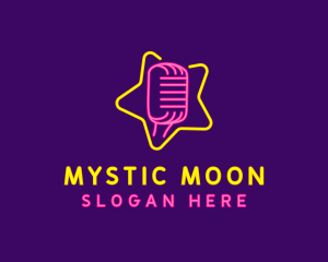 Neon Star Microphone logo design