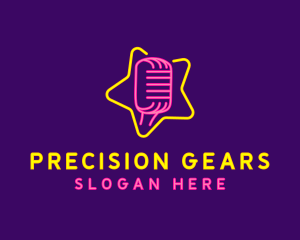 Neon Star Microphone logo design