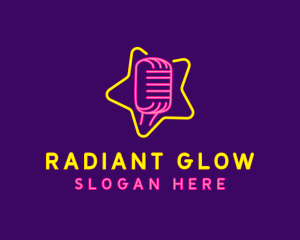 Neon Star Microphone logo design