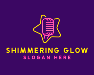 Neon Star Microphone logo design