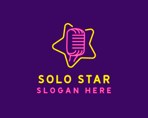 Neon Star Microphone logo design