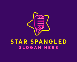 Neon Star Microphone logo design