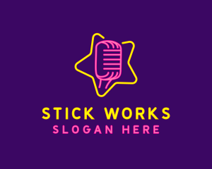 Neon Star Microphone logo design