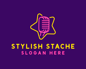 Neon Star Microphone logo design