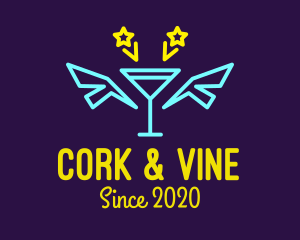 Neon Martini Cocktail Bar Wings logo design