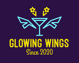 Neon Martini Cocktail Bar Wings logo design