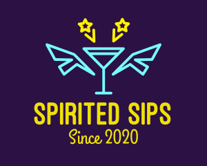 Neon Martini Cocktail Bar Wings logo design