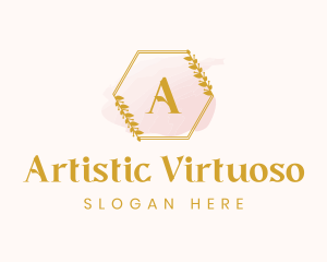 Hexagon Wreath Watercolor logo design