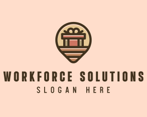 Gift Factory Location Pin logo design