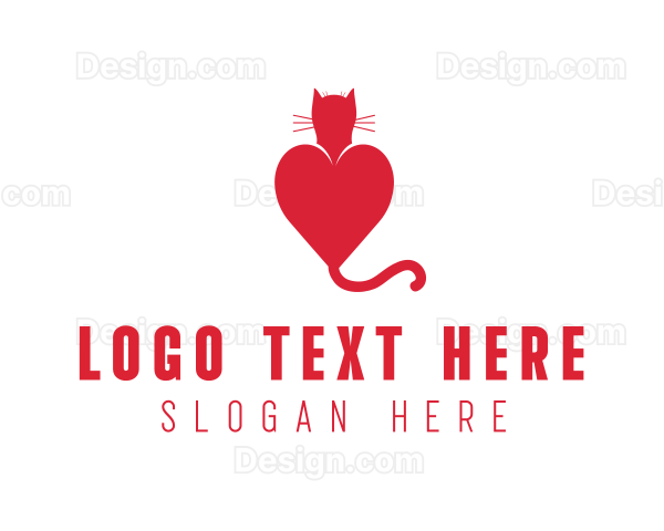 Cat Red Love Heart Logo