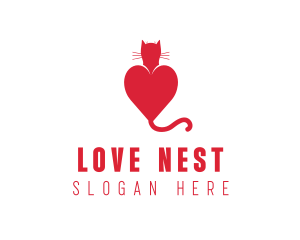 Cat Red Love Heart logo design