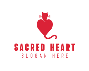 Cat Red Love Heart logo design