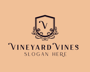 Floral Vines Shield logo design