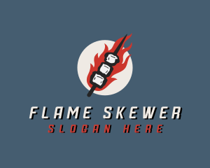 Meat Skewer Flame BBQ logo design