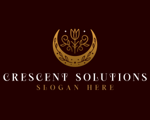 Premium Floral Crescent Moon logo design