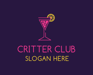 Neon Lemon Cocktail Glass logo design