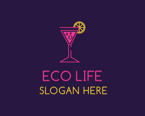 Neon Lemon Cocktail Glass logo design