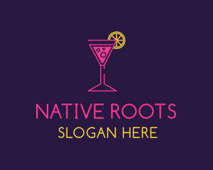 Neon Lemon Cocktail Glass logo design