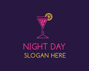 Neon Lemon Cocktail Glass logo design