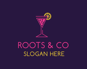 Neon Lemon Cocktail Glass logo design