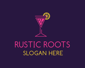 Neon Lemon Cocktail Glass logo design