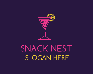 Neon Lemon Cocktail Glass logo design