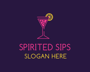 Neon Lemon Cocktail Glass logo design