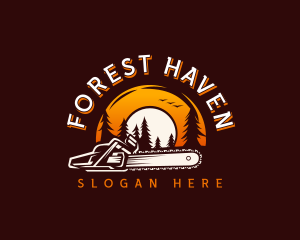 Sunset Forest Chainsaw  logo design