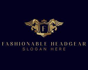 Shield Pegasus Crown logo design