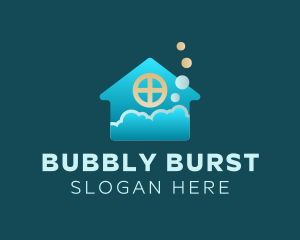 Blue House Bubble Cleaning logo design