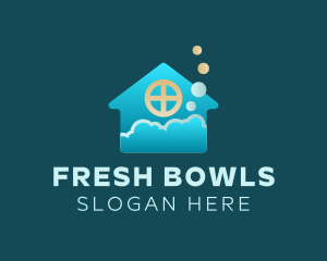 Blue House Bubble Cleaning logo design