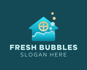 Blue House Bubble Cleaning logo design