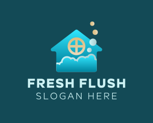 Blue House Bubble Cleaning logo design