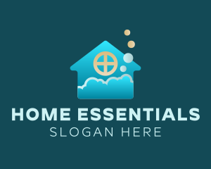 Blue House Bubble Cleaning logo design