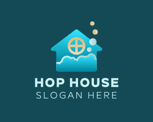 Blue House Bubble Cleaning logo design