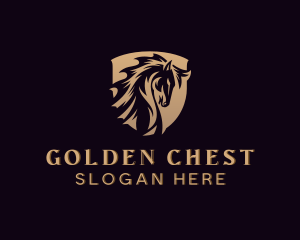 Gold Stallion Horse Shield logo design