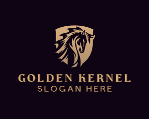 Gold Stallion Horse Shield logo design